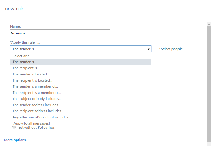 Exchange Create Rule Select a sender