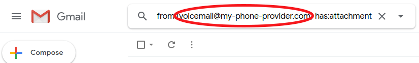 Search voicemails in gmail