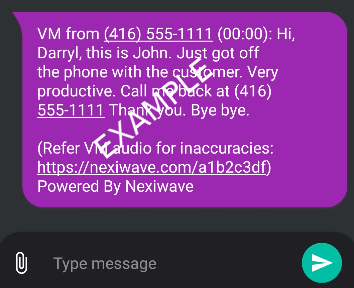 Nexiwave SMS Text Example